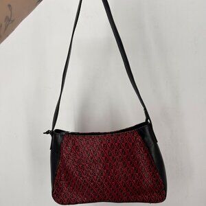 Y2K red + black woven leather shoulder bag / baguette